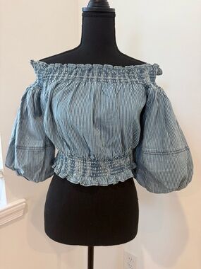 VENUS Off Shoulder Striped Smocked Crop Top Size S